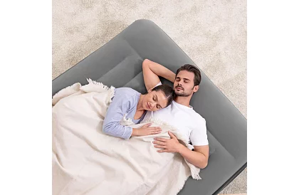 Materac dmuchany z wbudowaną pompą i poduszką 203 × 152 × 46 cm – B67403