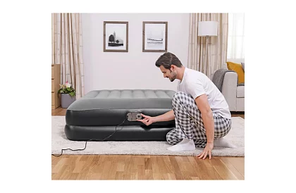Materac dmuchany z wbudowaną pompą i poduszką 203 × 152 × 46 cm – B67403