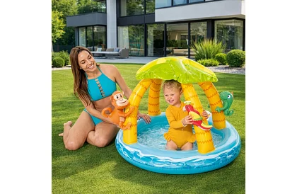 Nadmuchiwany basen dla dzieci z daszkiem 102 × 86 cm - Tropikalna wyspa I58417NP