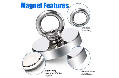 Zestaw do magnet fishing – magnes neodymowy N52 - 61 kg + lina 10 m