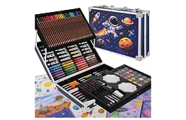 Zestaw przyborów artystycznych dla dzieci 145 elementów + XXL etui Astronaut