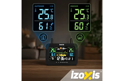 Bezprzewodowa stacja meteorologiczna z termometrem, higrometrem, zegarem - zasięg 100 m