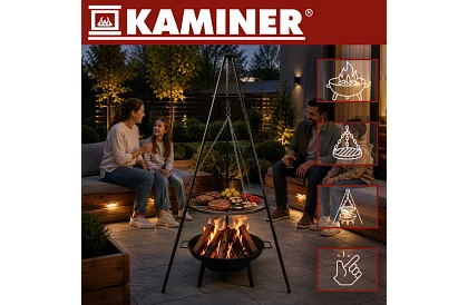 Grill ogrodowy z trójnogą i wiszącym rusztem 58 cm – kominkowe ognisko
