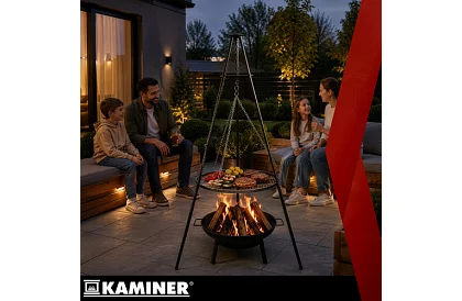 Grill ogrodowy z trójnogą i wiszącym rusztem 58 cm – kominkowe ognisko