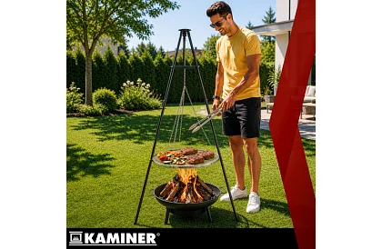 Grill ogrodowy z trójnogą i wiszącym rusztem 58 cm – kominkowe ognisko
