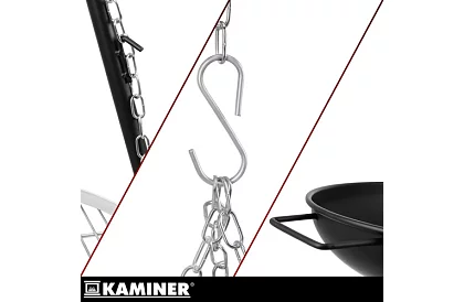 Grill ogrodowy z trójnogą i wiszącym rusztem 58 cm – kominkowe ognisko