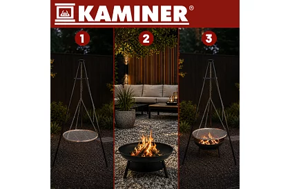 Grill ogrodowy z trójnogą i wiszącym rusztem 58 cm – kominkowe ognisko