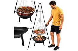 Grill ogrodowy z trójnogą i wiszącym rusztem 58 cm – kominkowe ognisko