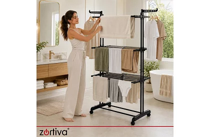 Duży składany suszarka na pranie na kółkach - 3 poziomy, wysuwana, 178 cm