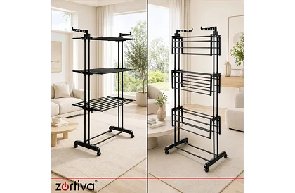 Duży składany suszarka na pranie na kółkach - 3 poziomy, wysuwana, 178 cm