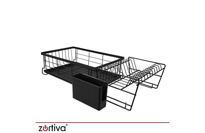 Suszarka do naczyń, dwupoziomowa, duża 43 cm - czarna z przegródką na sztućce