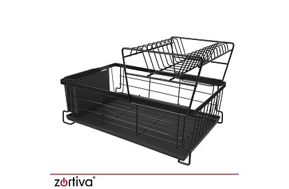 Suszarka do naczyń, dwupoziomowa, duża 43 cm - czarna z przegródką na sztućce