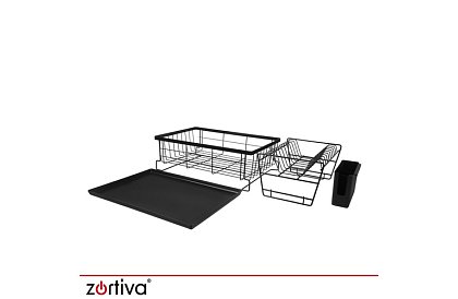 Suszarka do naczyń, dwupoziomowa, duża 43 cm - czarna z przegródką na sztućce