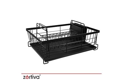 Suszarka do naczyń, dwupoziomowa, duża 43 cm - czarna z przegródką na sztućce