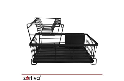 Suszarka do naczyń, dwupoziomowa, duża 43 cm - czarna z przegródką na sztućce