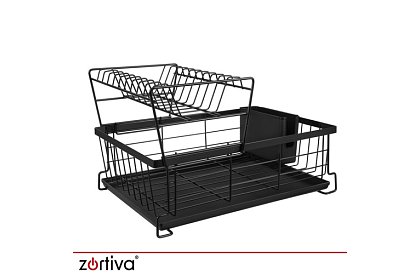 Suszarka do naczyń, dwupoziomowa, duża 43 cm - czarna z przegródką na sztućce