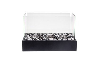 Biokominek wolnostojący z kamieniami – bezdymny kominek na taras i do wnętrza, 45 × 30 × 21 cm