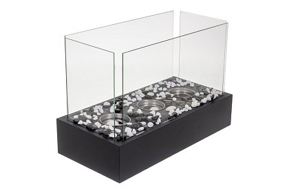 Biokominek wolnostojący z kamieniami – bezdymny kominek na taras i do wnętrza, 45 × 30 × 21 cm
