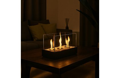 Biokominek wolnostojący z kamieniami – bezdymny kominek na taras i do wnętrza, 45 × 30 × 21 cm