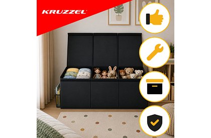 XXL skrzynia na zabawki 132 l z pokrywą, czarny organizer 94 cm