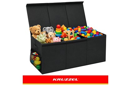 XXL skrzynia na zabawki 132 l z pokrywą, czarny organizer 94 cm