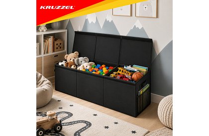 XXL skrzynia na zabawki 132 l z pokrywą, czarny organizer 94 cm