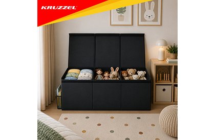 XXL skrzynia na zabawki 132 l z pokrywą, czarny organizer 94 cm