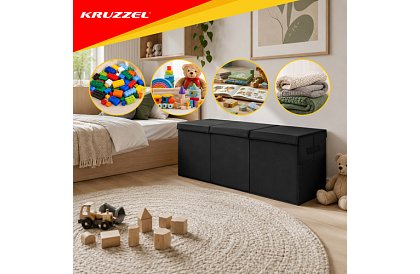 XXL skrzynia na zabawki 132 l z pokrywą, czarny organizer 94 cm