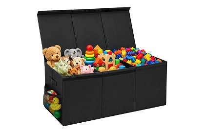 XXL skrzynia na zabawki 132 l z pokrywą, czarny organizer 94 cm