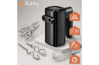 Mikser ręczny 800 W, 5 prędkości, Turbo, haki do zagniatania