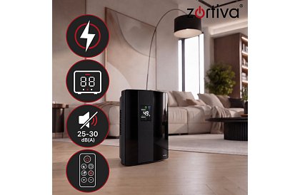 Odwadniacz powietrza Zortiva 90 W, 2 l, higrostat, timer, pilot zdalnego sterowania – czarny