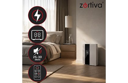Odwadniacz powietrza Zortiva 90 W, 2 l, higrostat, timer, pilot zdalnego sterowania - biały