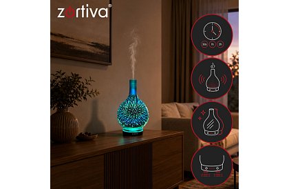 Aromatyczny dyfuzor Zortiva 200 ml, lampa RGB LED, efekt 3D, aromaterapia