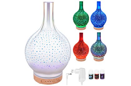 Aromatyczny dyfuzor Zortiva 200 ml, lampa RGB LED, efekt 3D, aromaterapia