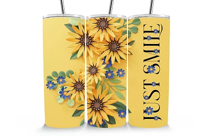 Kubek termiczny podróżny ze słomką 590 ml – Żółte kwiaty i Just Smile 07