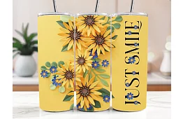 Kubek termiczny podróżny ze słomką 590 ml – Żółte kwiaty i Just Smile 07