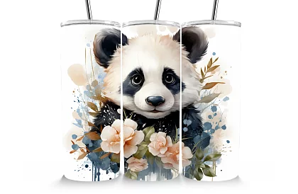 Kubek termiczny podróżny ze słomką 590 ml – Urocza panda i kwiaty 09