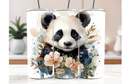 Kubek termiczny podróżny ze słomką 590 ml – Urocza panda i kwiaty 09