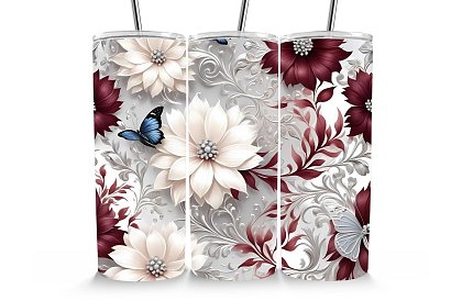 Kubek termiczny podróżny ze słomką 590 ml – Eleganckie kwiaty z motylem 11