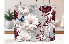 Kubek termiczny podróżny ze słomką 590 ml – Eleganckie kwiaty z motylem 11