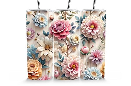 Kubek termiczny podróżny ze słomką 590 ml – Elegancki pastelowy ogród 18