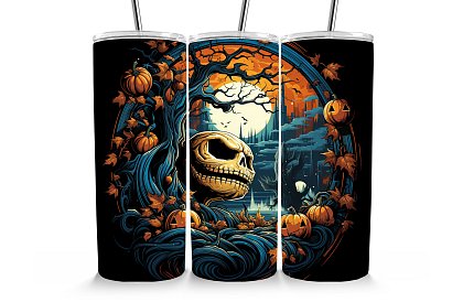 Kubek termiczny podróżny ze słomką 590 ml – Król Halloween Jack i dynia 27