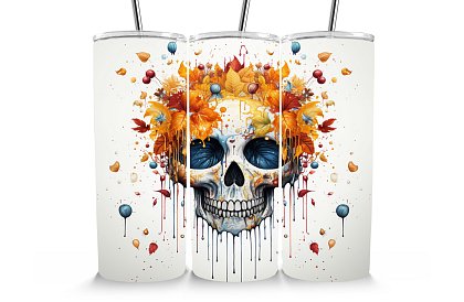 Kubek termiczny podróżny ze słomką 590 ml – Jesienna czaszka Calavera z liśćmi 29