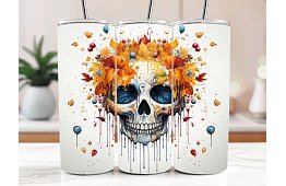 Kubek termiczny podróżny ze słomką 590 ml – Jesienna czaszka Calavera z liśćmi 29