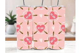 Kubek termiczny podróżny ze słomką 590 ml – Różowe serca My Love z strzałami 59