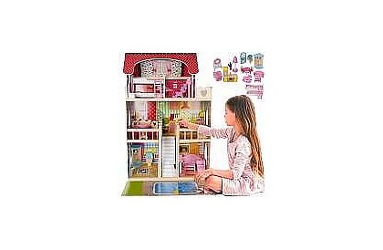 Drewniany domek dla lalek 90 cm z basenem i oświetleniem LED