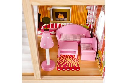 Drewniany domek dla lalek 90 cm z basenem i oświetleniem LED