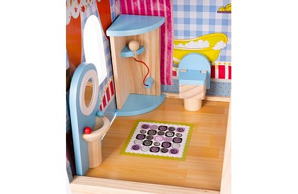 Drewniany domek dla lalek 90 cm z basenem i oświetleniem LED