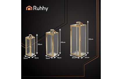 Duża zestaw trzech złotych lampionów (63, 49, 38 cm) na świece i dekoracje