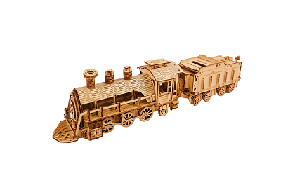 3D drewniane puzzle - Lokomotywa parowa z tendrem